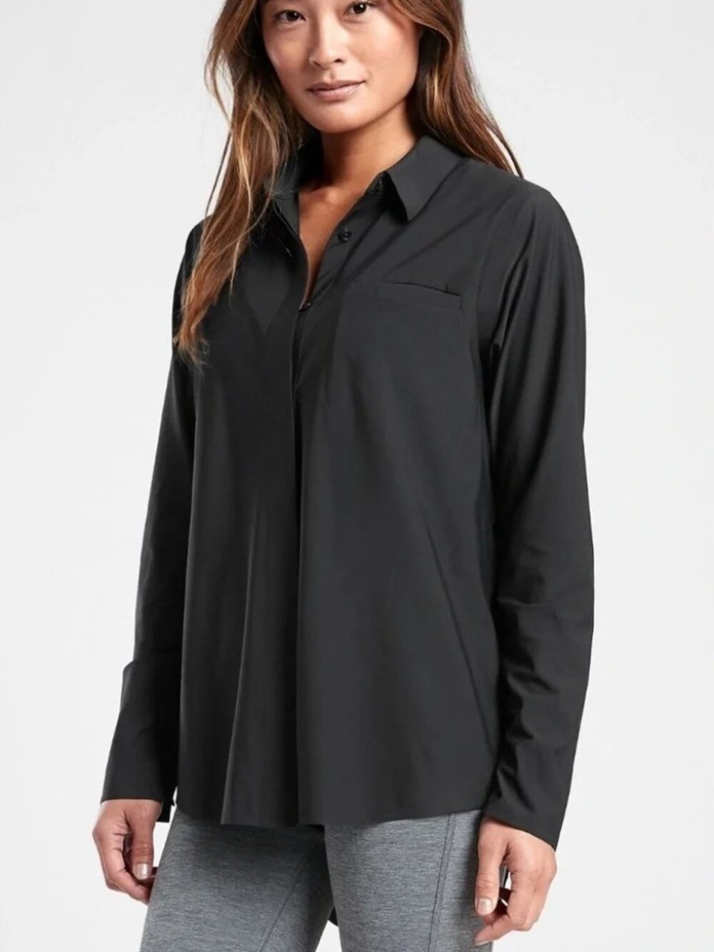 Athleta Urbanite Long Sleeve Button Down Top 2.0 - Black - Size Medium
